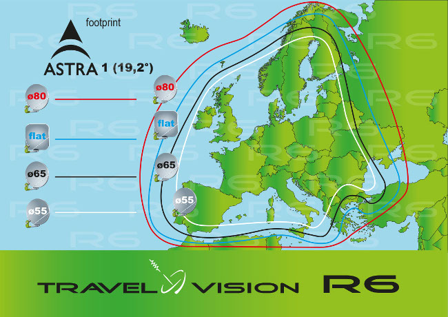 Footprint Astra 1 - Travel Vision R6 schotelantenne